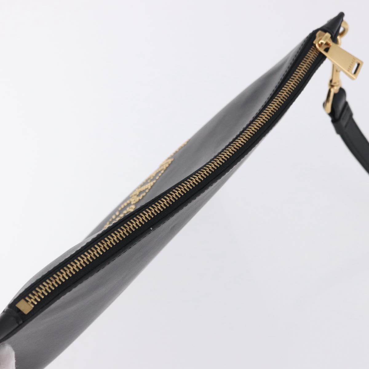 VERSACE Clutch Bag Leather Black Gold Auth BA15138A