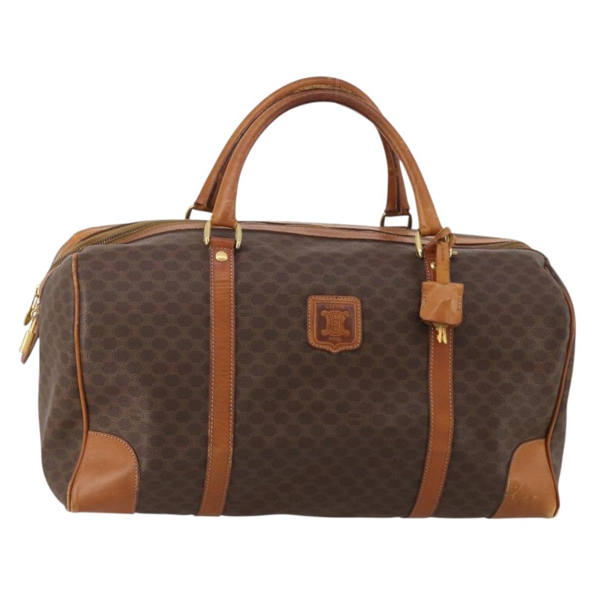 CELINE Macadam Canvas Boston Bag PVC Leather Brown Gold Auth BA15139