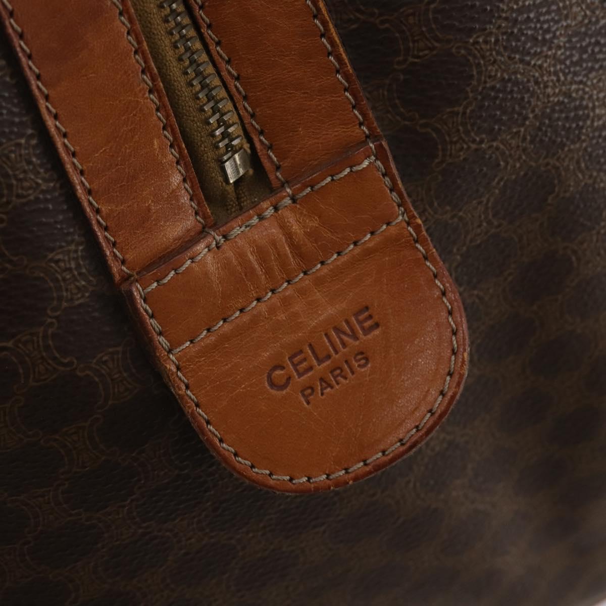 CELINE Macadam Canvas Boston Bag PVC Leather Brown Gold Auth BA15139