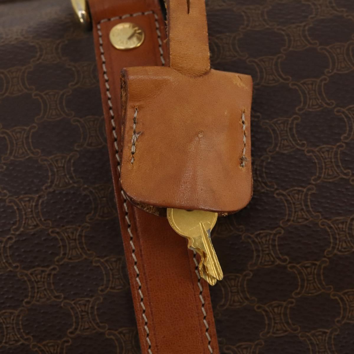 CELINE Macadam Canvas Boston Bag PVC Leather Brown Gold Auth BA15139
