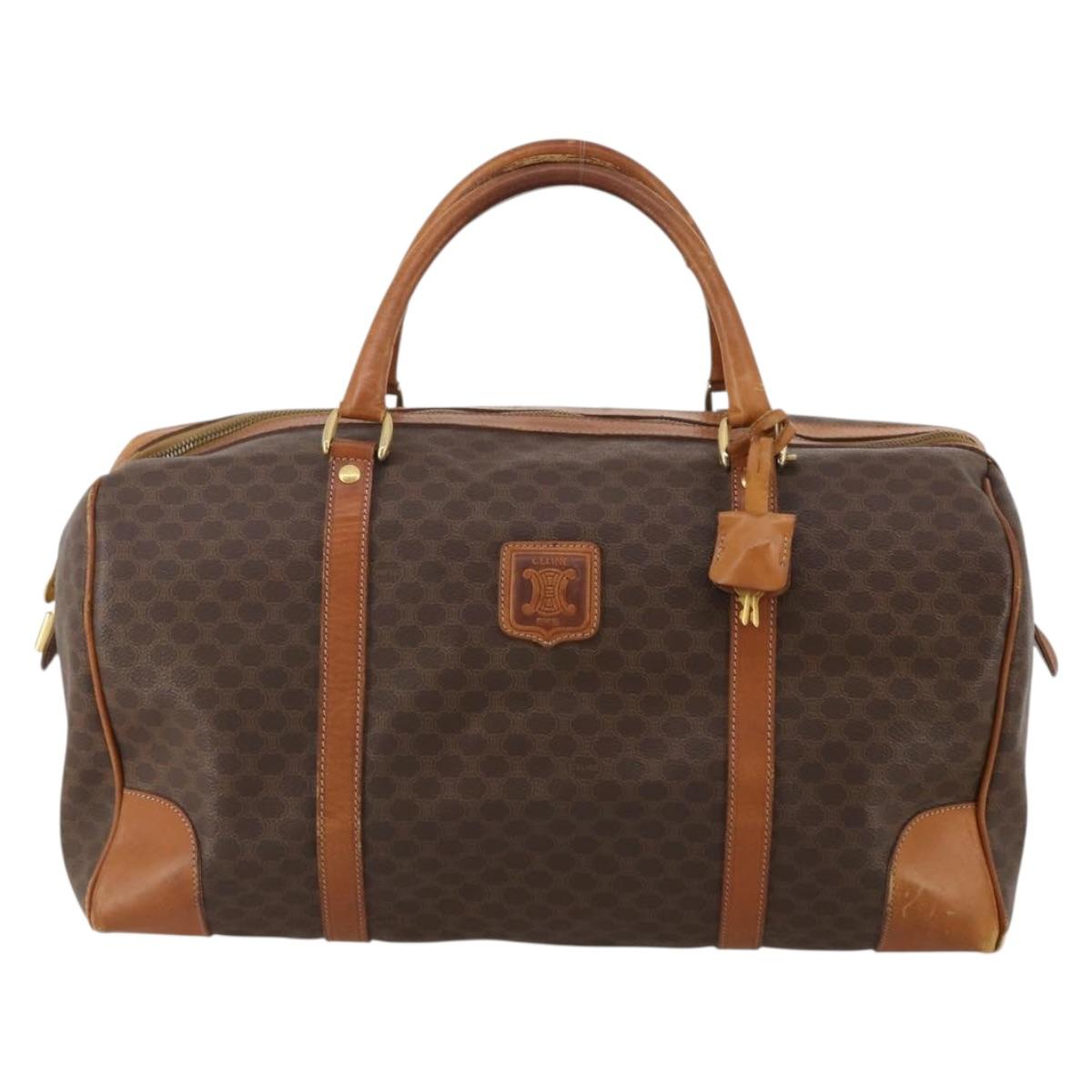 CELINE Macadam Canvas Boston Bag PVC Leather Brown Gold Auth BA15139