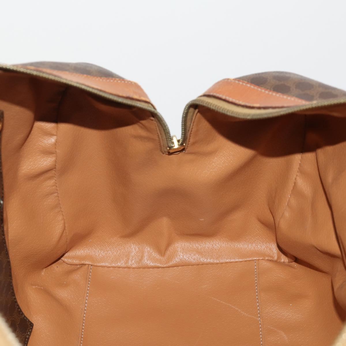 CELINE Macadam Canvas Boston Bag PVC Leather Brown Gold Auth BA15139