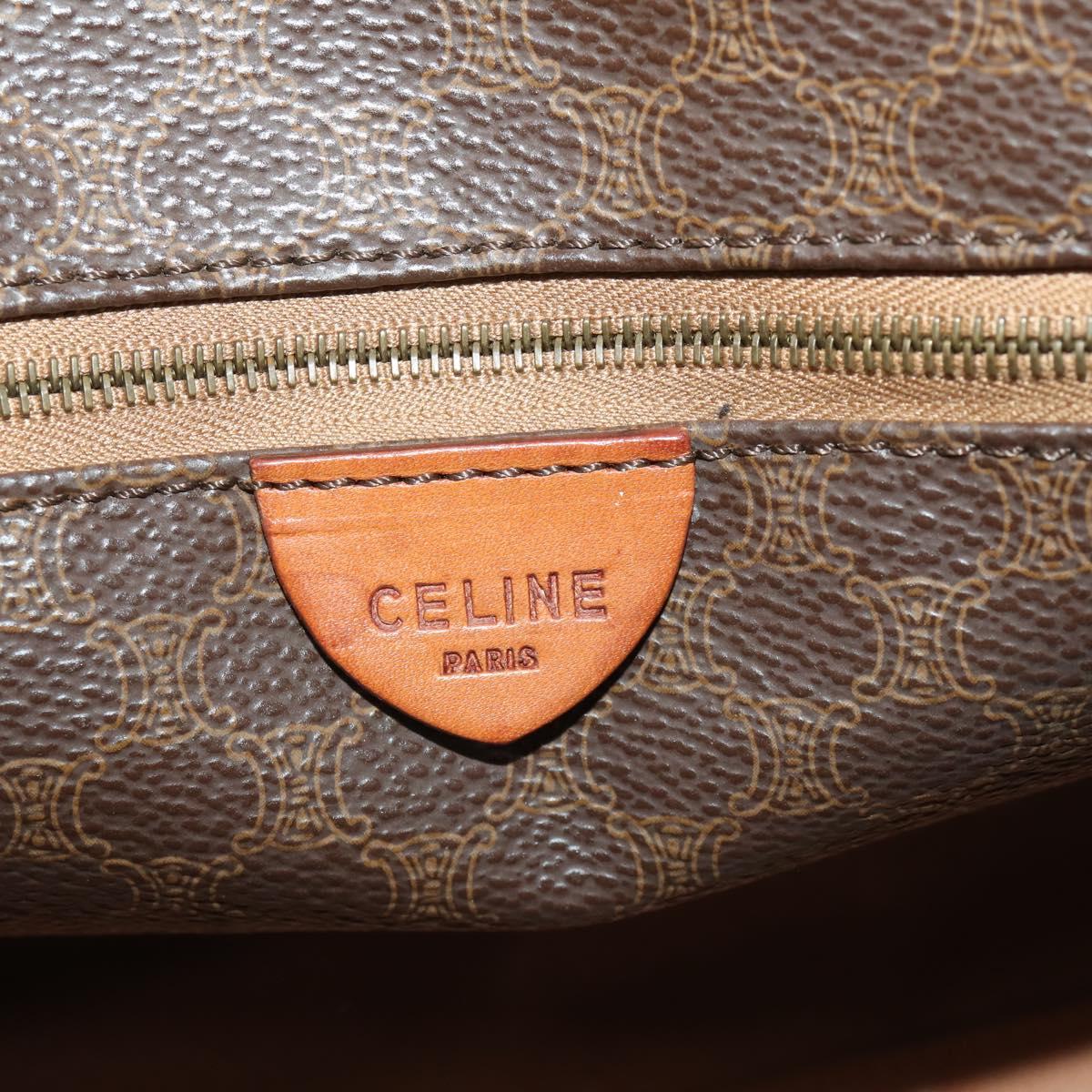 CELINE Macadam Canvas Boston Bag PVC Leather Brown Gold Auth BA15139
