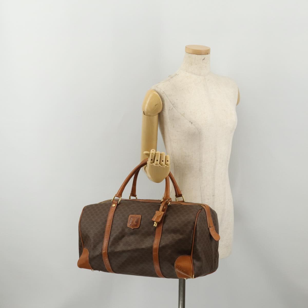 CELINE Macadam Canvas Boston Bag PVC Leather Brown Gold Auth BA15139