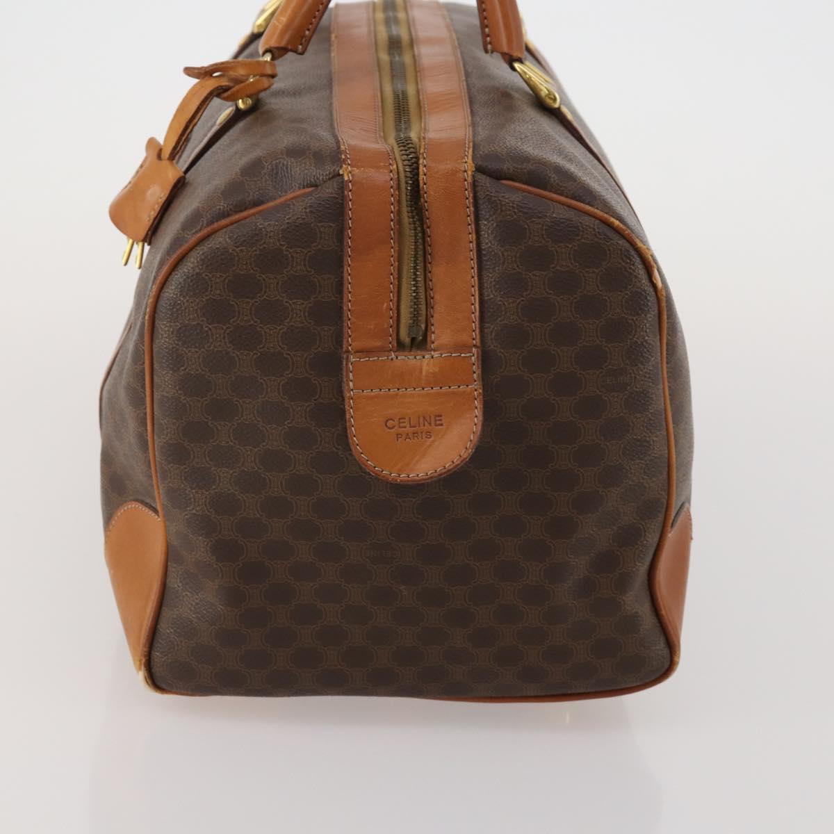 CELINE Macadam Canvas Boston Bag PVC Leather Brown Gold Auth BA15139