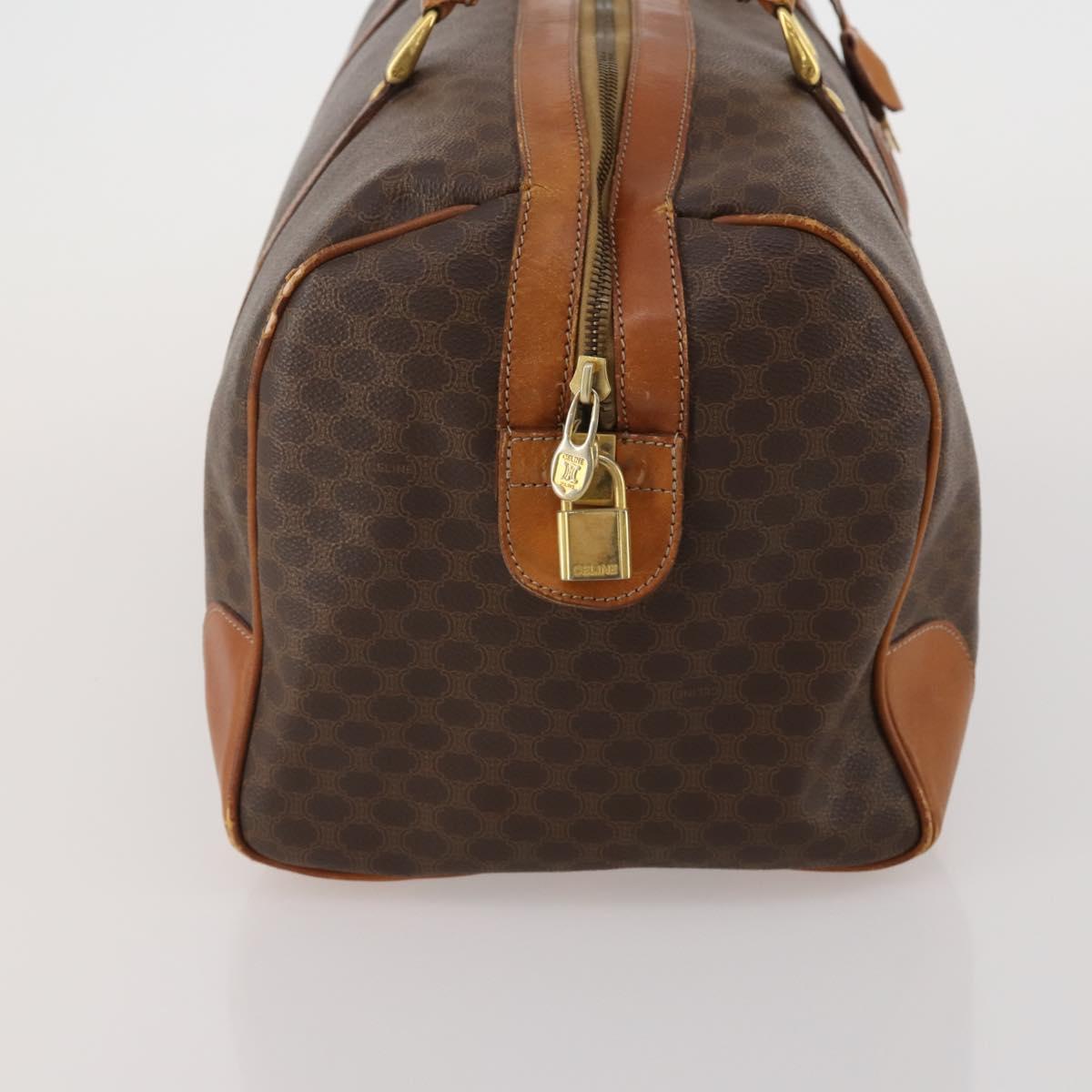 CELINE Macadam Canvas Boston Bag PVC Leather Brown Gold Auth BA15139