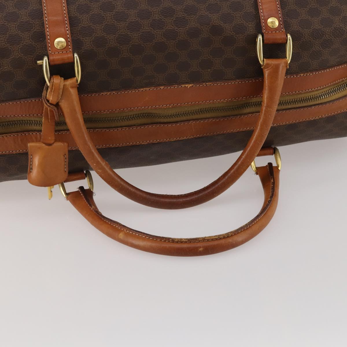 CELINE Macadam Canvas Boston Bag PVC Leather Brown Gold Auth BA15139