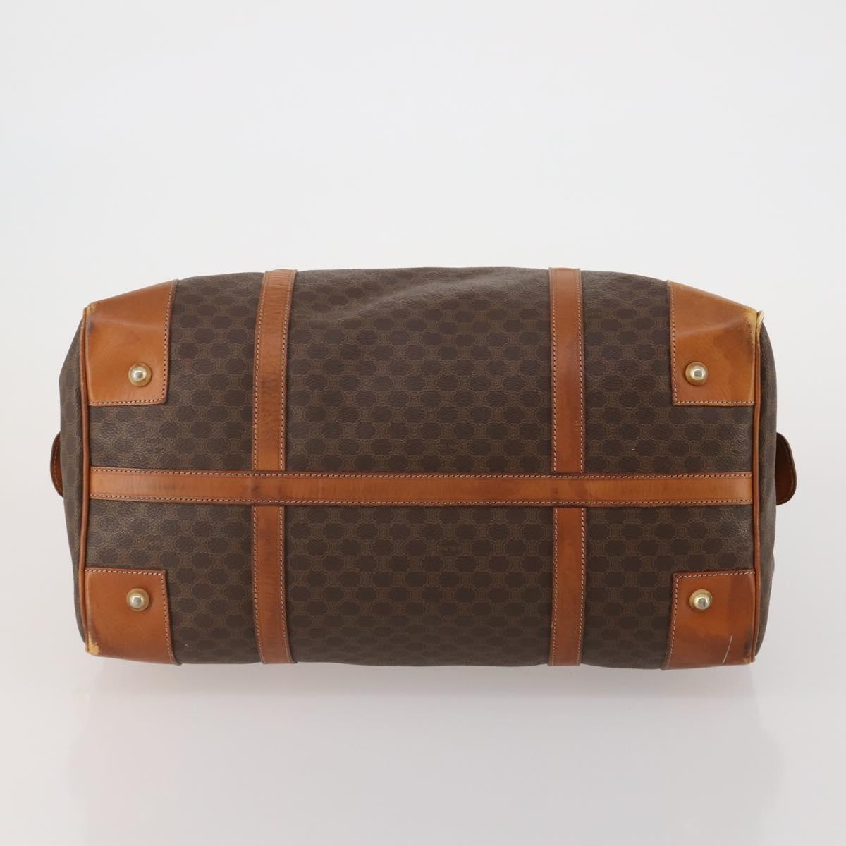 CELINE Macadam Canvas Boston Bag PVC Leather Brown Gold Auth BA15139