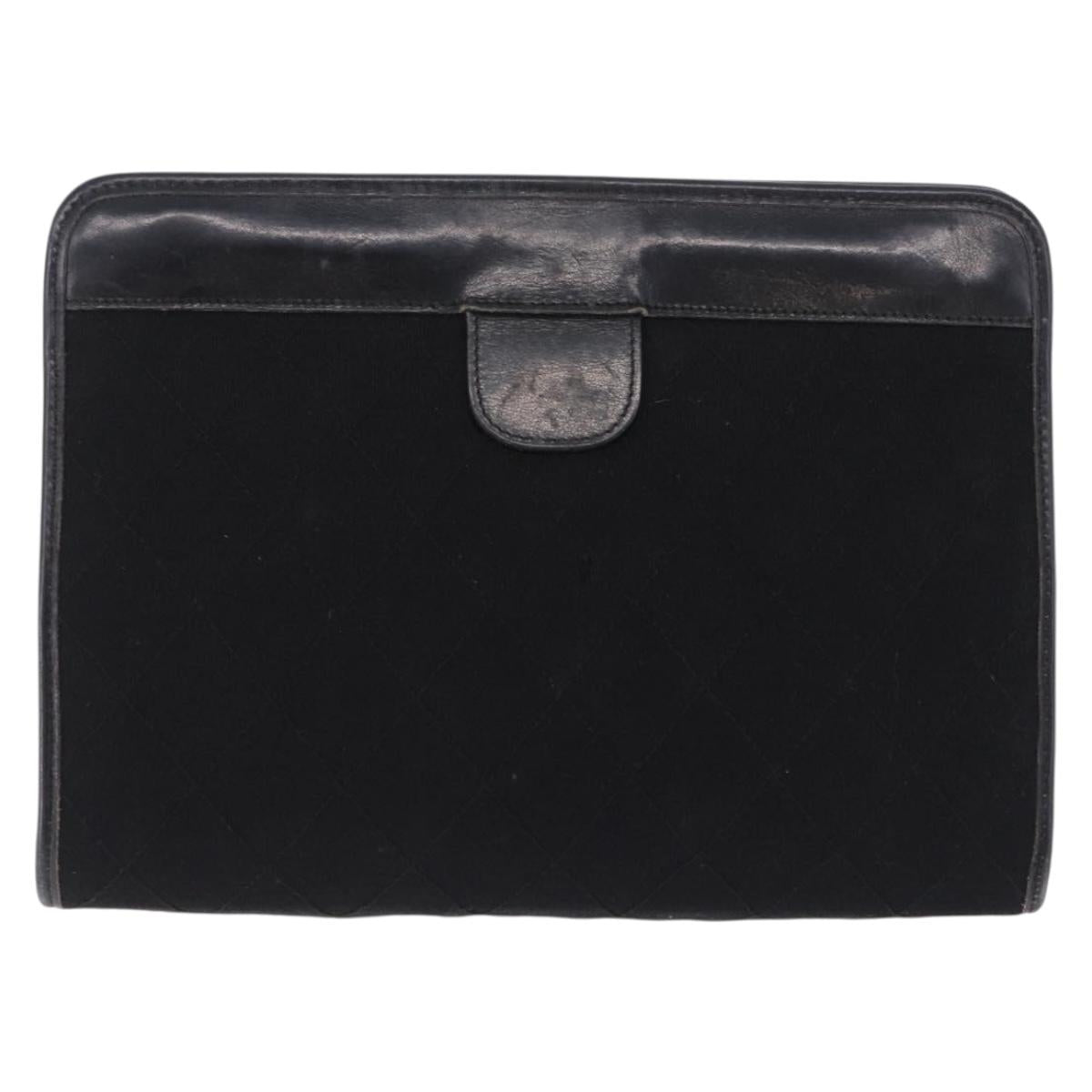 CHANEL Matelasse Clutch Bag Cotton Black Gold CC Auth BA15140