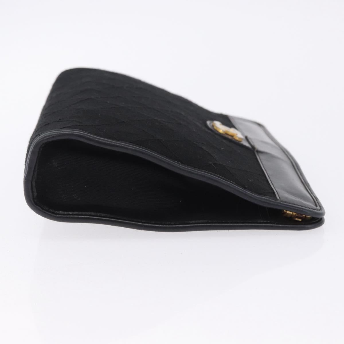 CHANEL Matelasse Clutch Bag Cotton Black Gold CC Auth BA15140