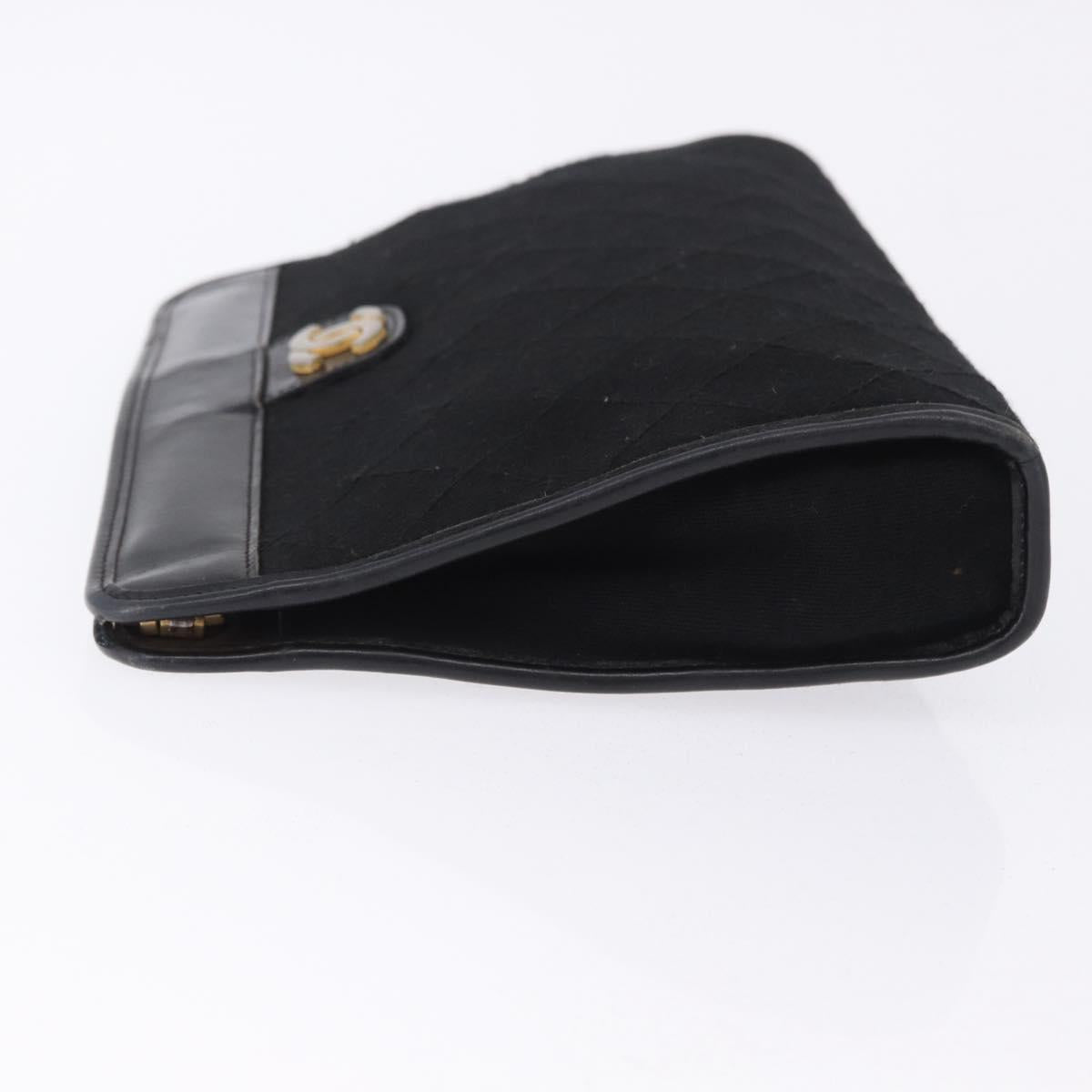 CHANEL Matelasse Clutch Bag Cotton Black Gold CC Auth BA15140