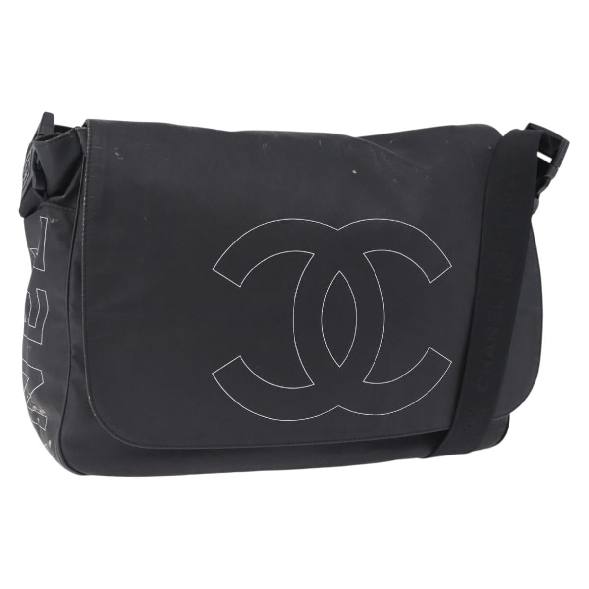 CHANEL Sports Line Shoulder Bag PVC Canvas Black Silver CC Auth BA15143