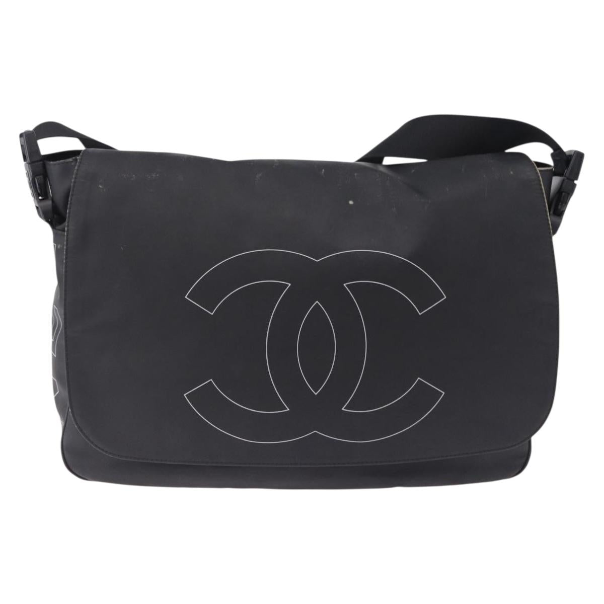 CHANEL Sports Line Shoulder Bag PVC Canvas Black Silver CC Auth BA15143