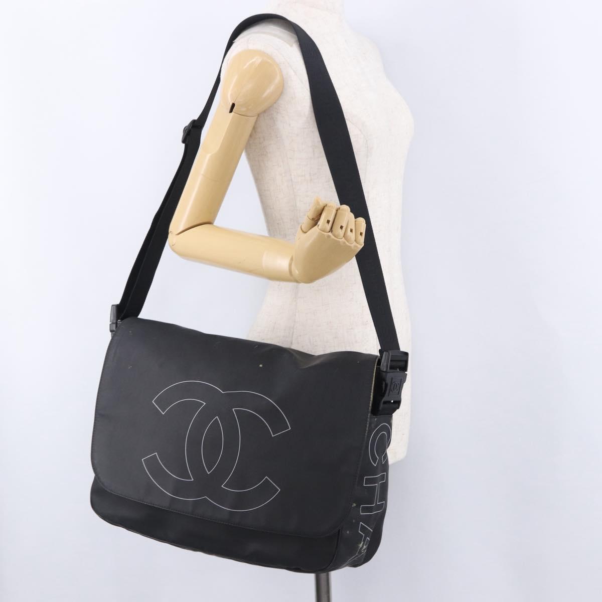 CHANEL Sports Line Shoulder Bag PVC Canvas Black Silver CC Auth BA15143
