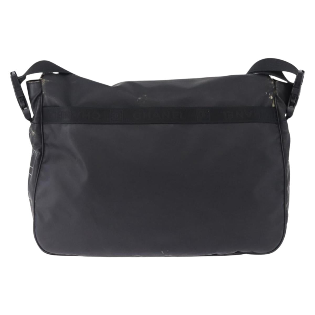 CHANEL Sports Line Shoulder Bag PVC Canvas Black Silver CC Auth BA15143