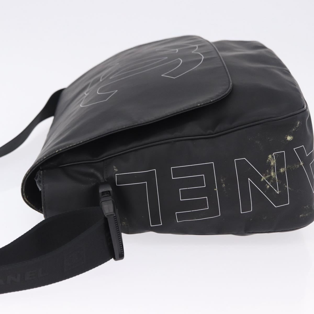 CHANEL Sports Line Shoulder Bag PVC Canvas Black Silver CC Auth BA15143
