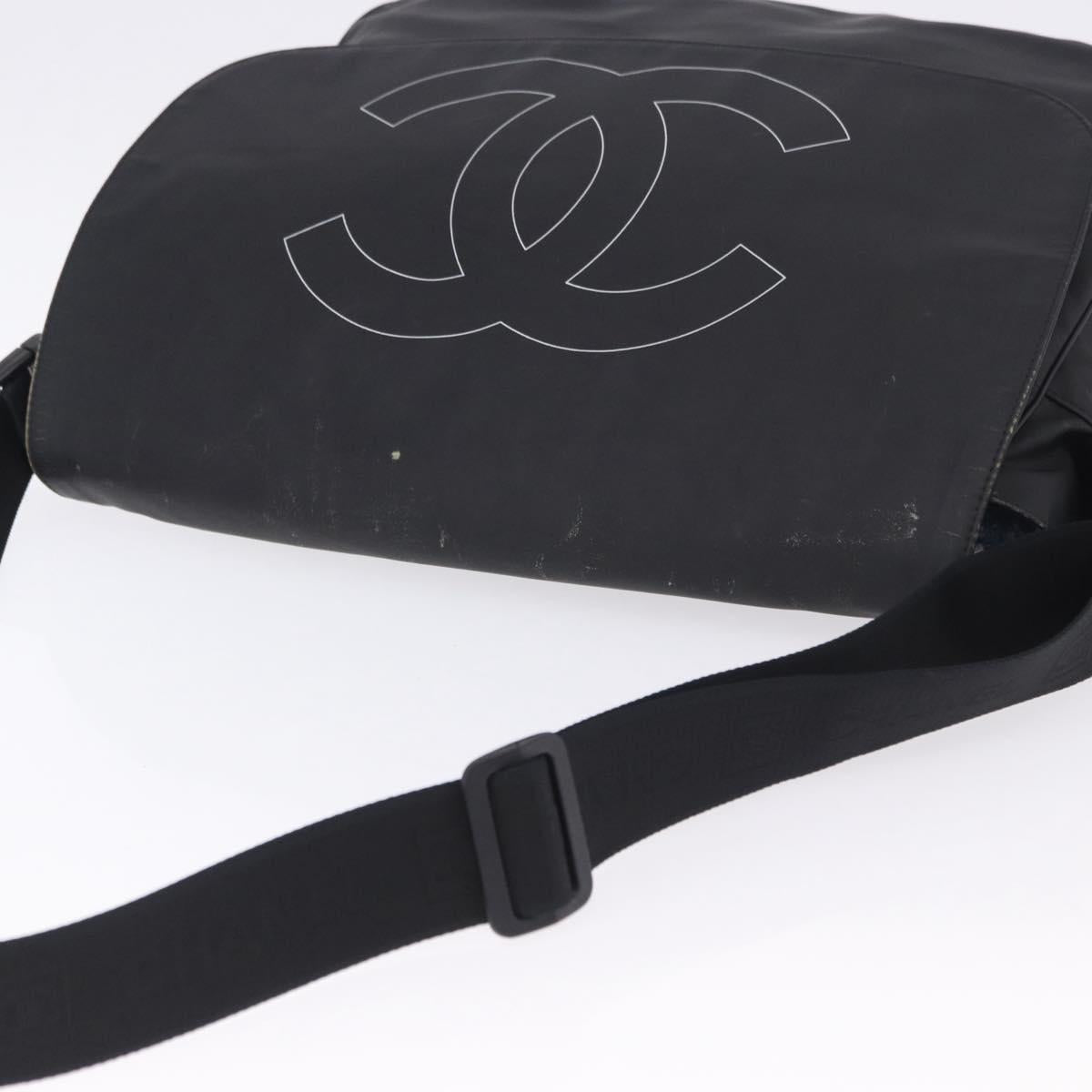CHANEL Sports Line Shoulder Bag PVC Canvas Black Silver CC Auth BA15143