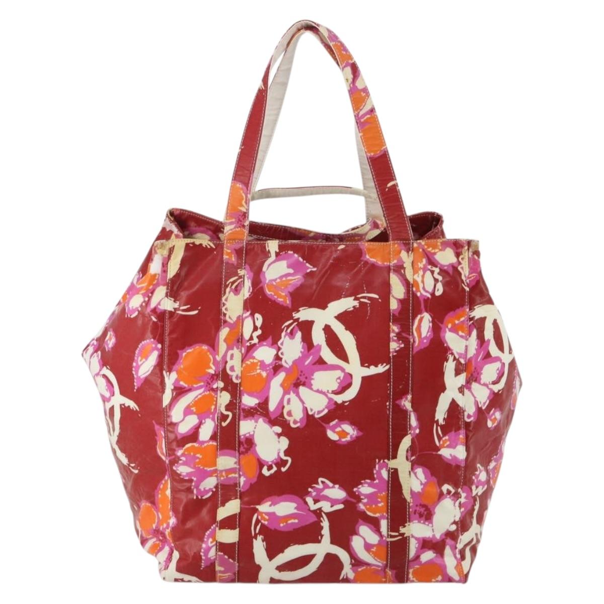 CHANEL High Summer Line Tote Bag PVC Canvas Red CC Auth BA15144