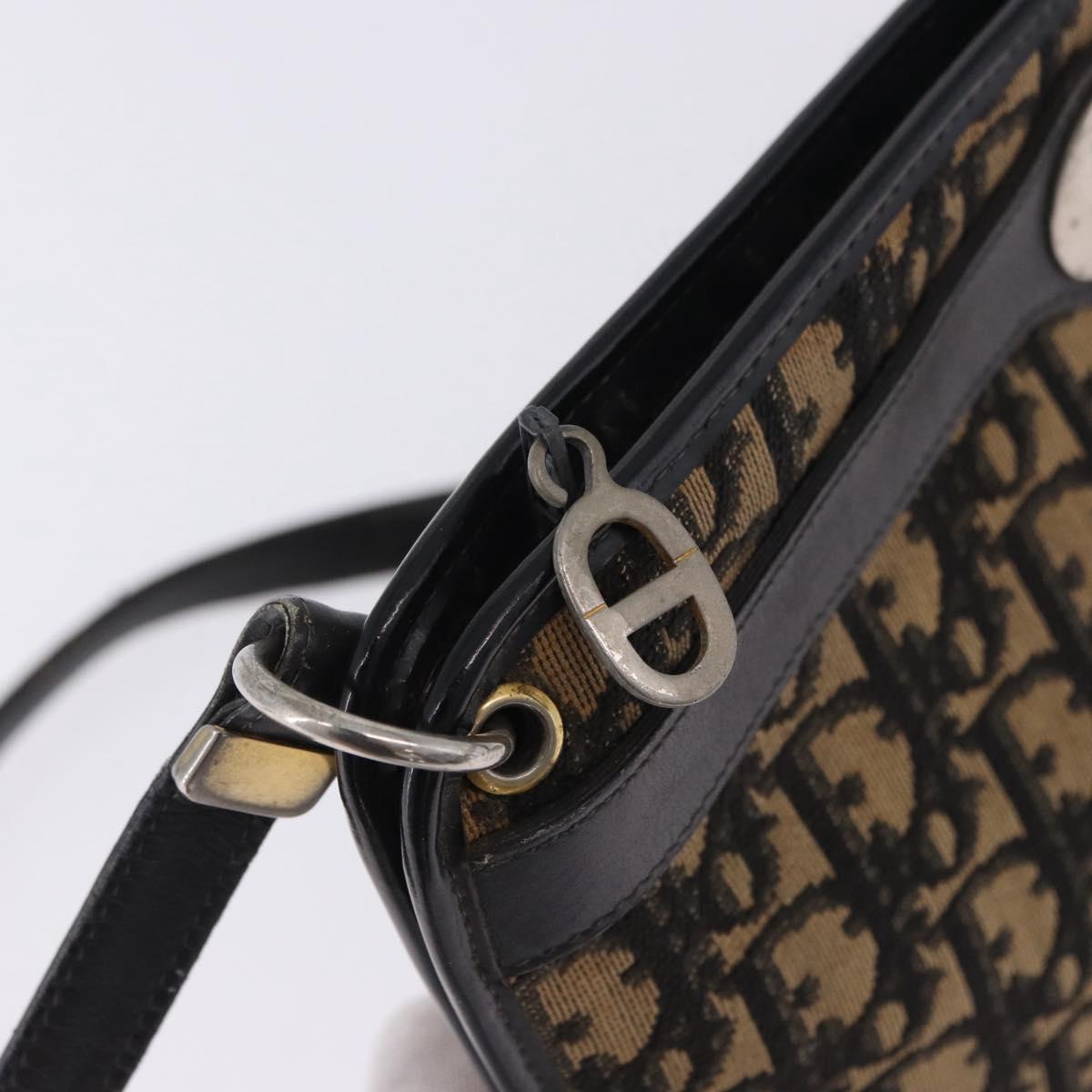 Christian Dior Trotter Canvas Shoulder Bag Navy Gold Auth BA15147