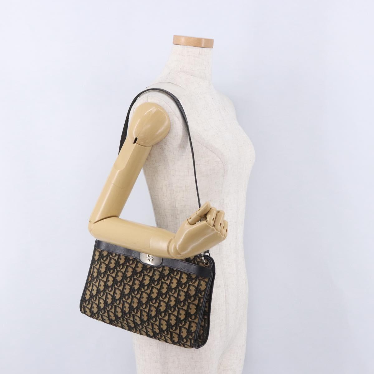 Christian Dior Trotter Canvas Shoulder Bag Navy Gold Auth BA15147