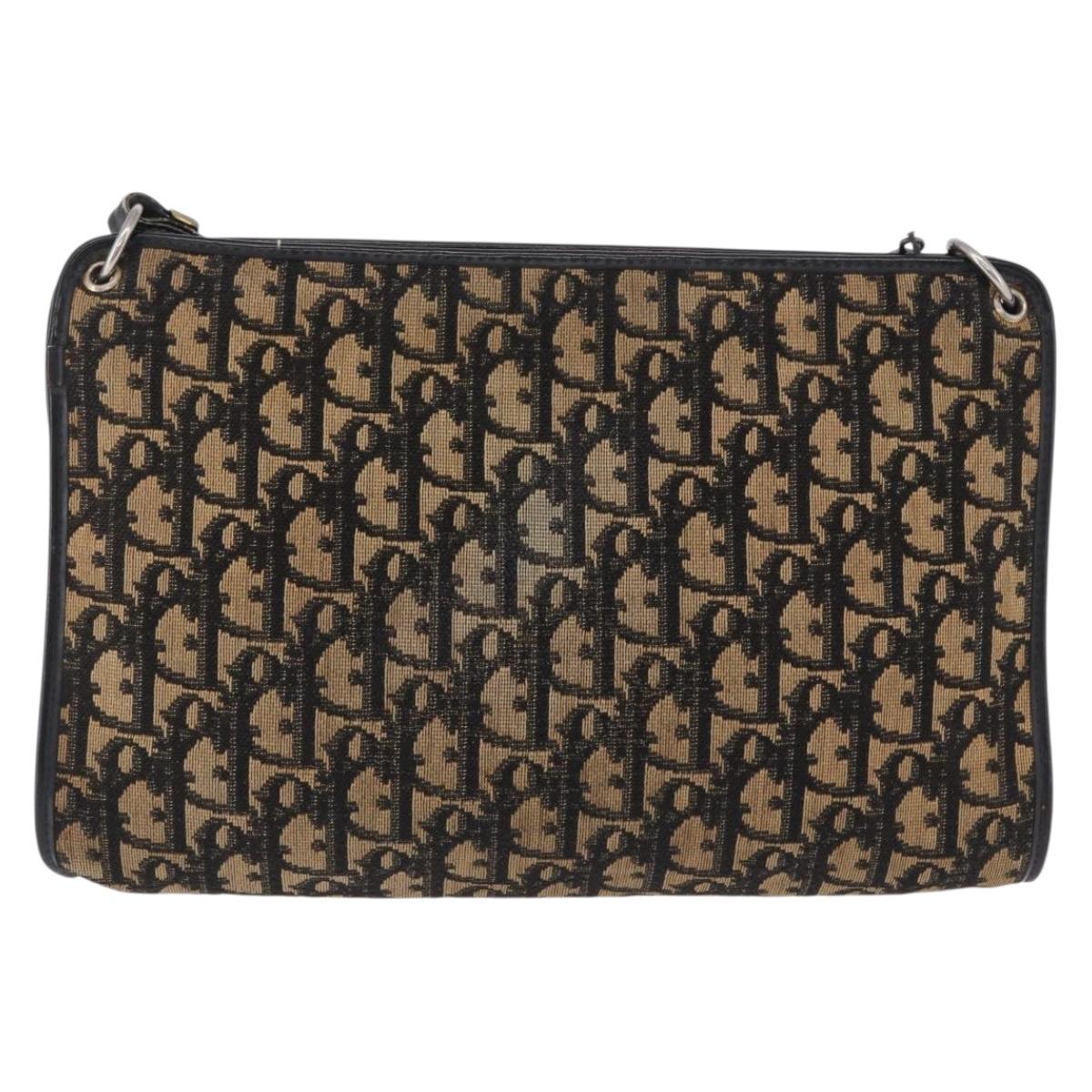 Christian Dior Trotter Canvas Shoulder Bag Navy Gold Auth BA15147