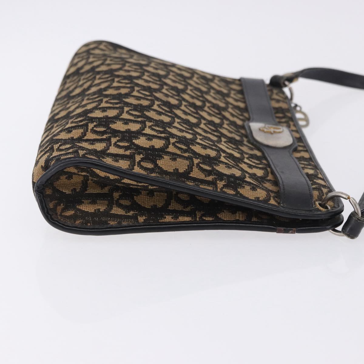 Christian Dior Trotter Canvas Shoulder Bag Navy Gold Auth BA15147