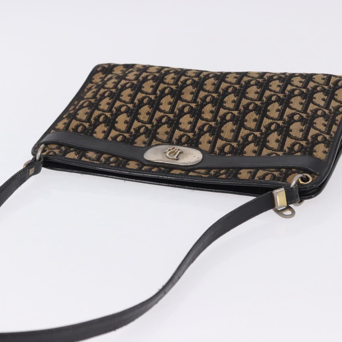 Christian Dior Trotter Canvas Shoulder Bag Navy Gold Auth BA15147