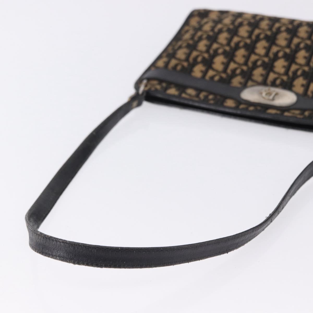 Christian Dior Trotter Canvas Shoulder Bag Navy Gold Auth BA15147
