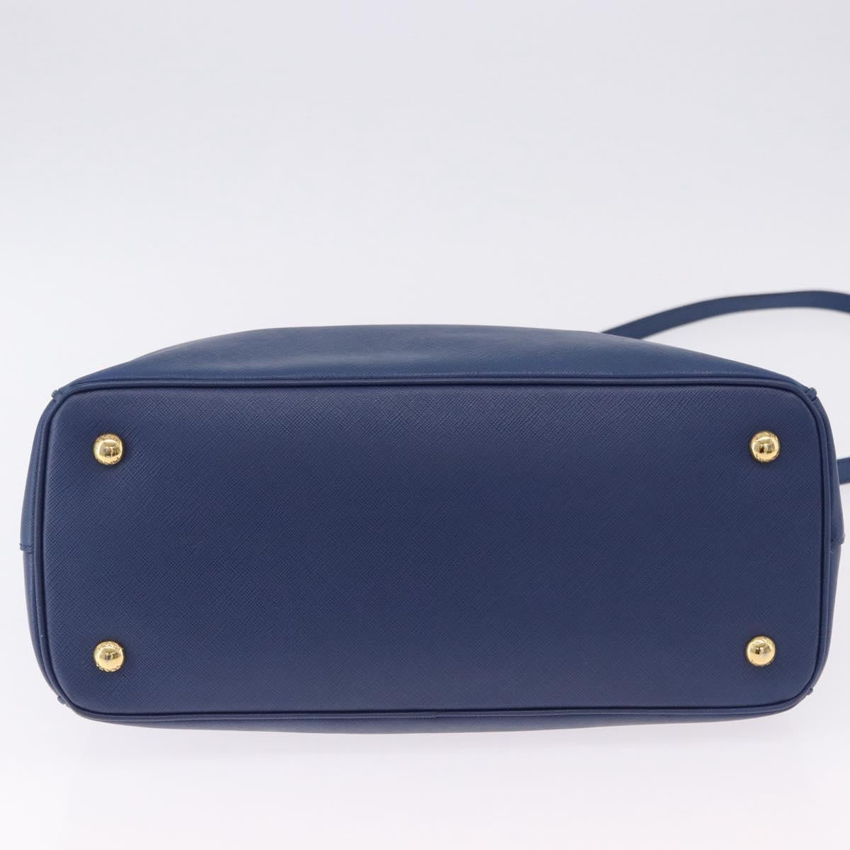PRADA Hand Bag Safiano Leather 2way Blue Gold Auth BA15150V