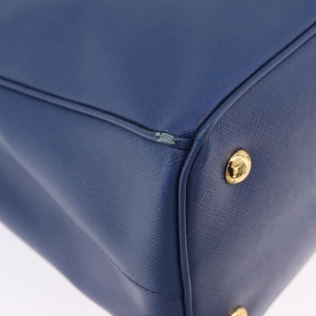 PRADA Hand Bag Safiano Leather 2way Blue Gold Auth BA15150V