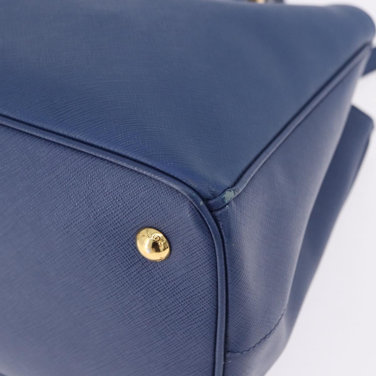 PRADA Hand Bag Safiano Leather 2way Blue Gold Auth BA15150V