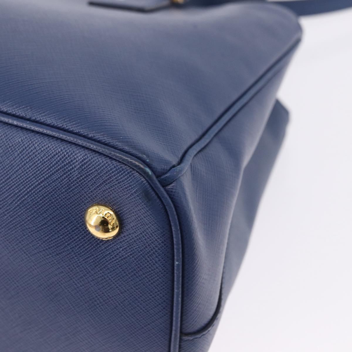 PRADA Hand Bag Safiano Leather 2way Blue Gold Auth BA15150V
