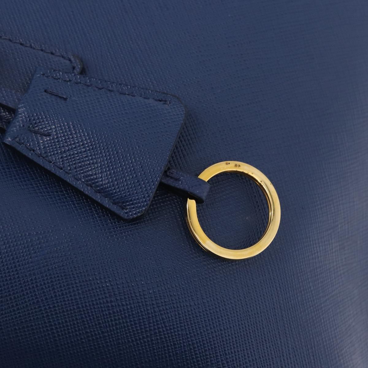 PRADA Hand Bag Safiano Leather 2way Blue Gold Auth BA15150V