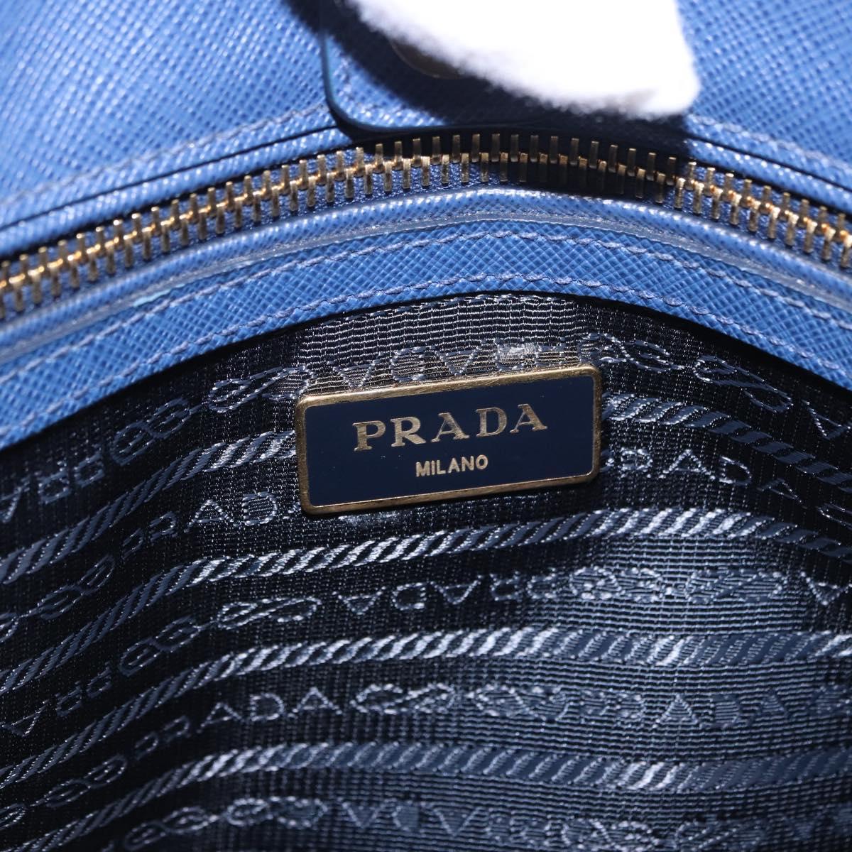 PRADA Hand Bag Safiano Leather 2way Blue Gold Auth BA15150V