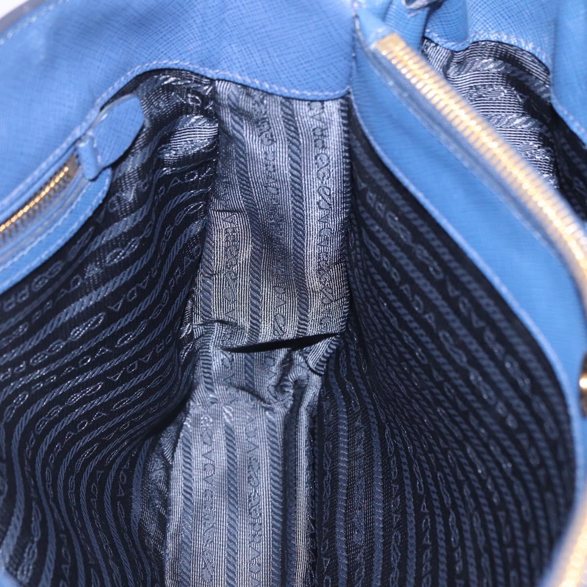 PRADA Hand Bag Safiano Leather 2way Blue Gold Auth BA15150V