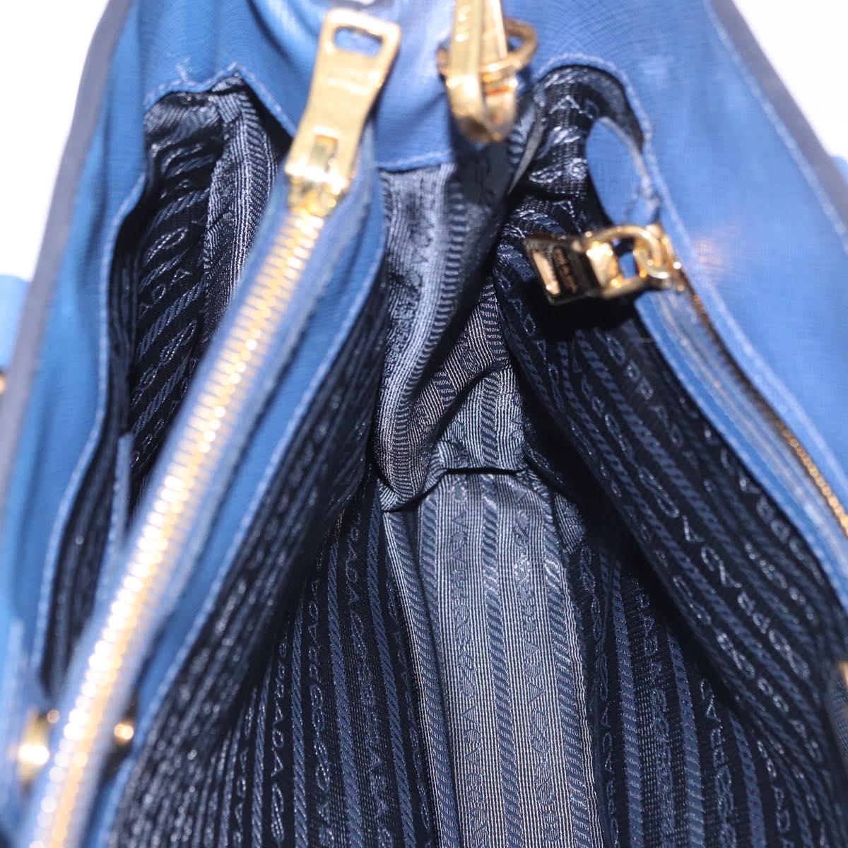 PRADA Hand Bag Safiano Leather 2way Blue Gold Auth BA15150V