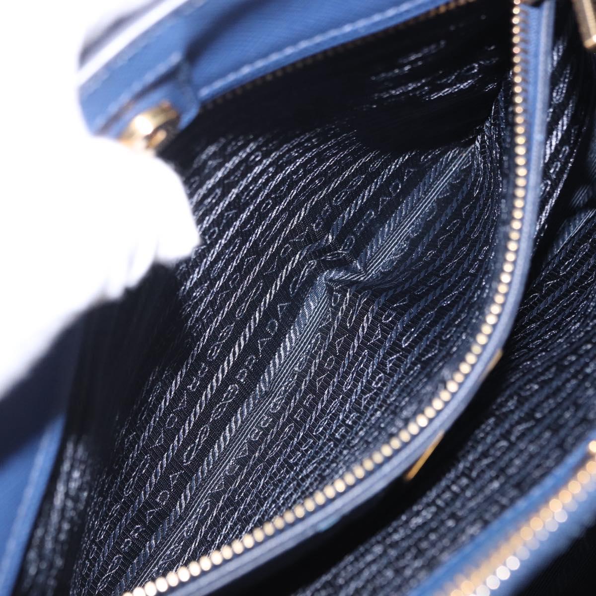 PRADA Hand Bag Safiano Leather 2way Blue Gold Auth BA15150V
