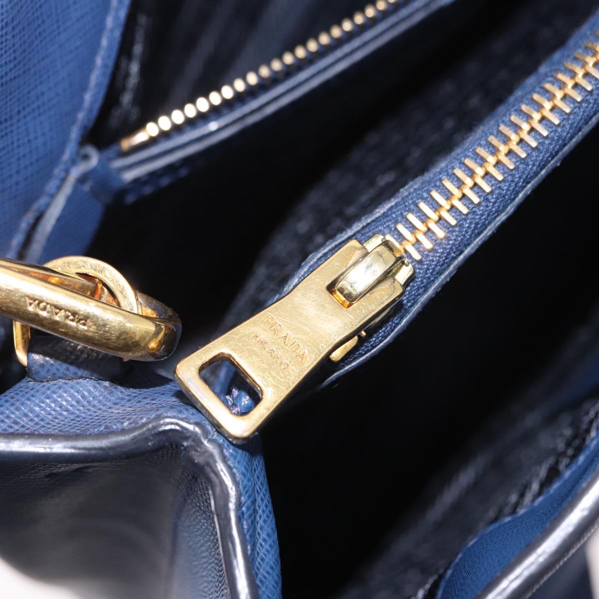 PRADA Hand Bag Safiano Leather 2way Blue Gold Auth BA15150V