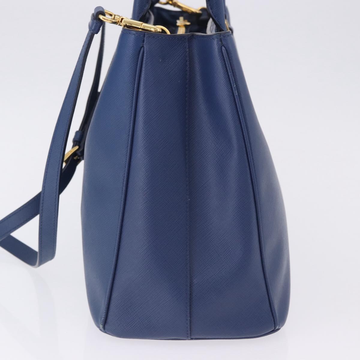 PRADA Hand Bag Safiano Leather 2way Blue Gold Auth BA15150V