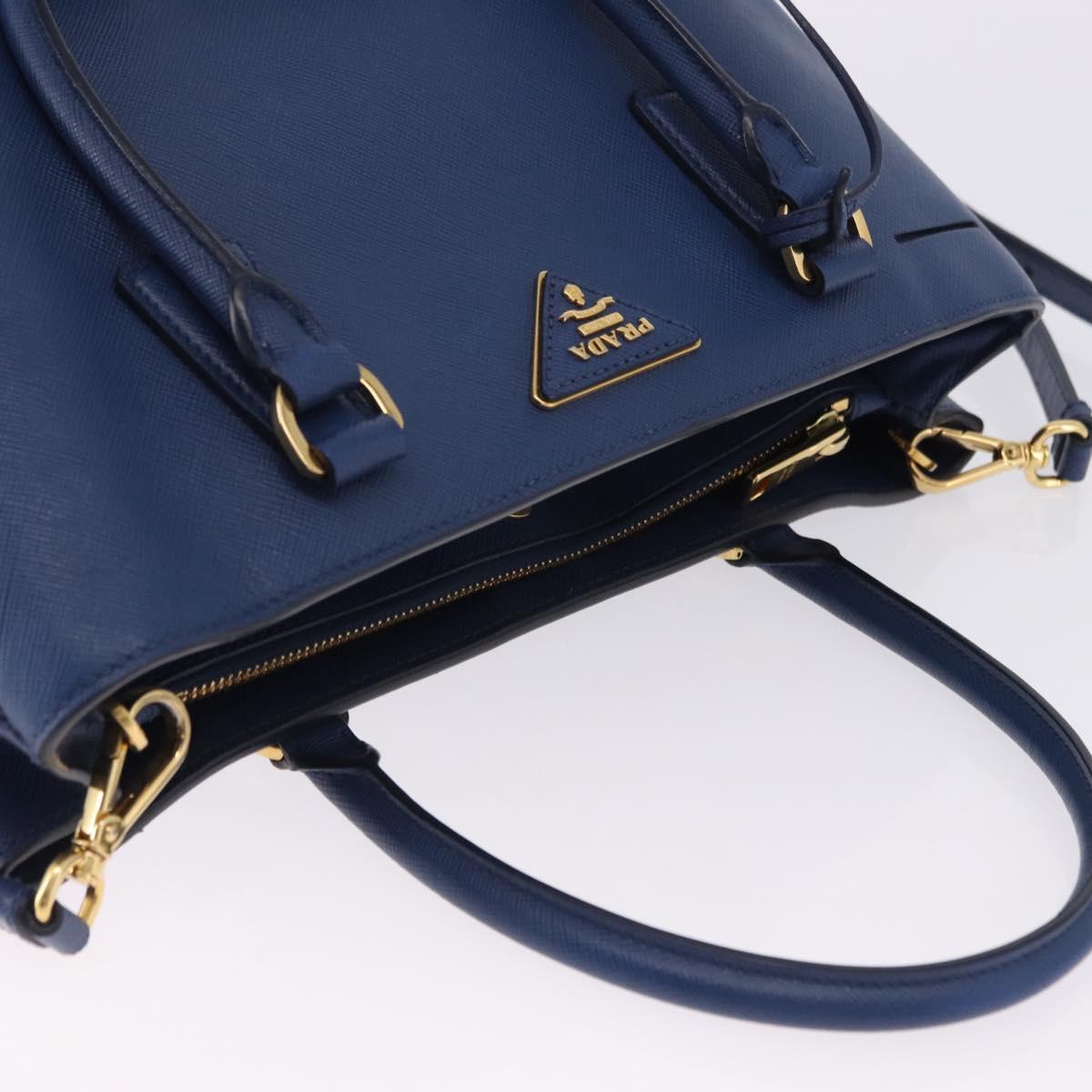 PRADA Hand Bag Safiano Leather 2way Blue Gold Auth BA15150V