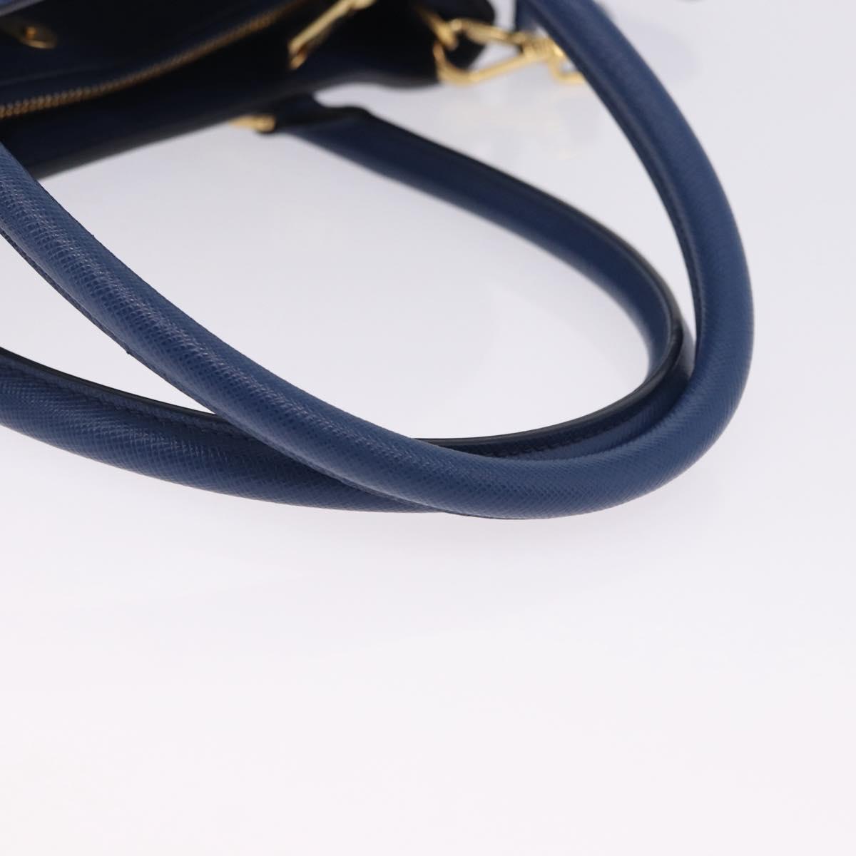PRADA Hand Bag Safiano Leather 2way Blue Gold Auth BA15150V