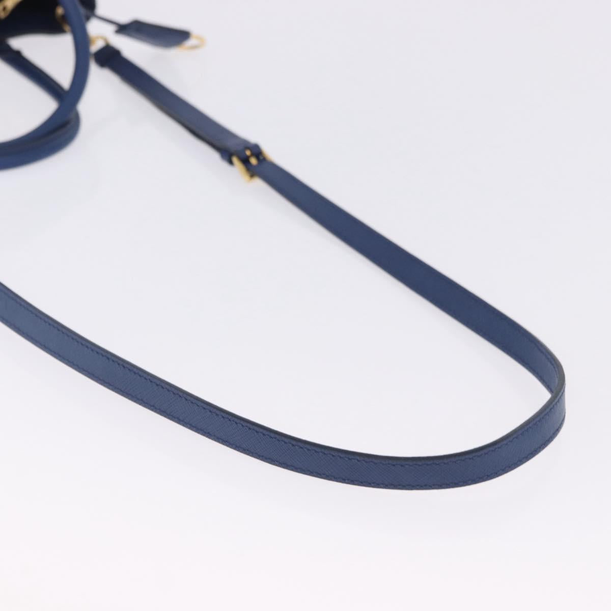 PRADA Hand Bag Safiano Leather 2way Blue Gold Auth BA15150V