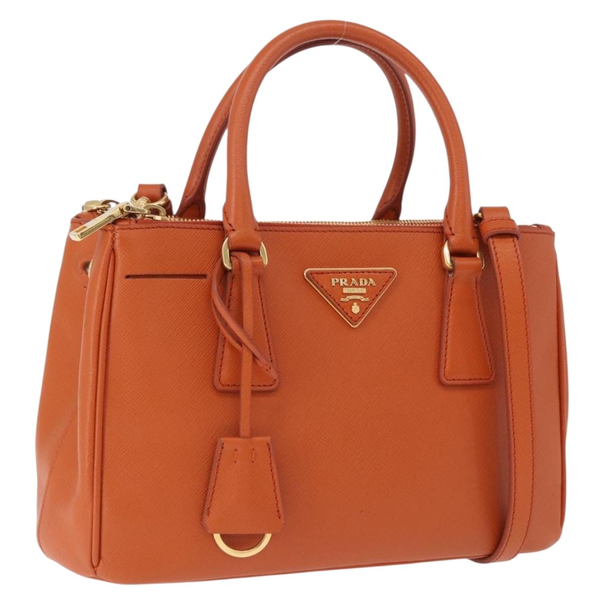 PRADA Hand Bag Safiano Leather 2way Orange Gold Auth BA15151