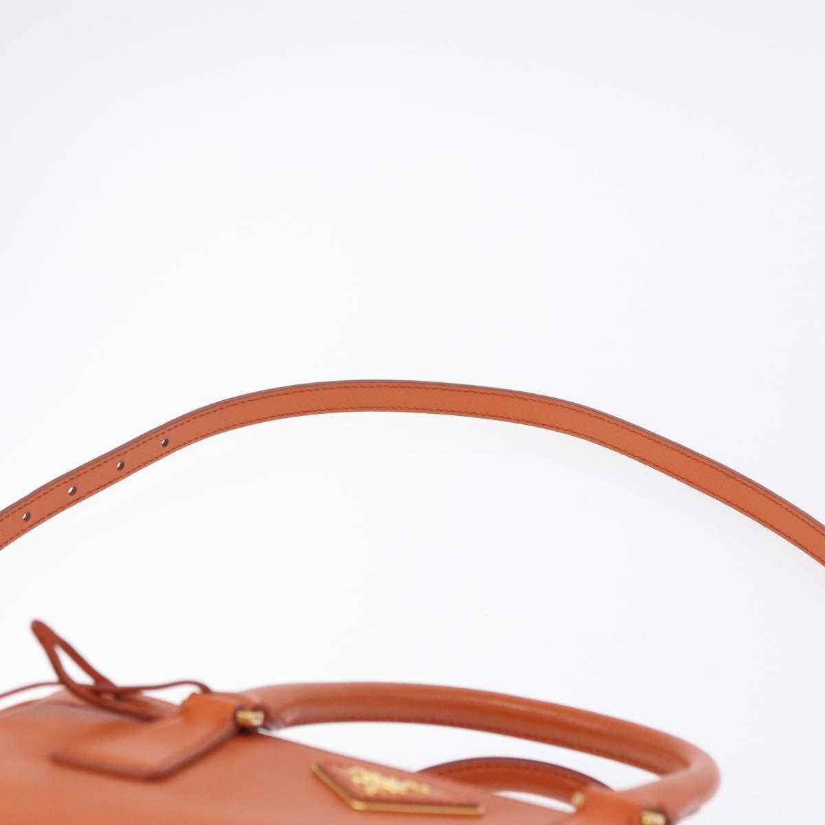 PRADA Hand Bag Safiano Leather 2way Orange Gold Auth BA15151