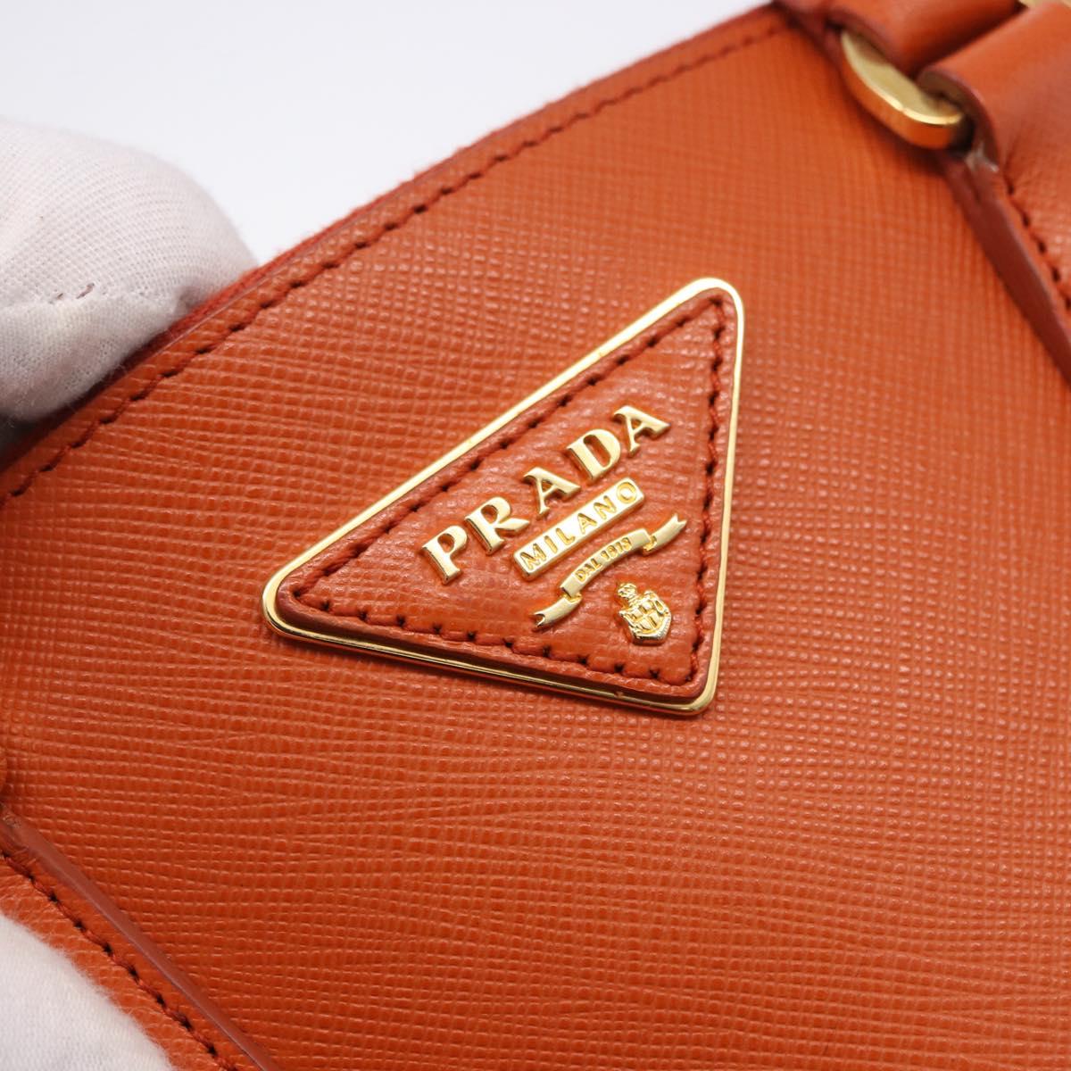 PRADA Hand Bag Safiano Leather 2way Orange Gold Auth BA15151