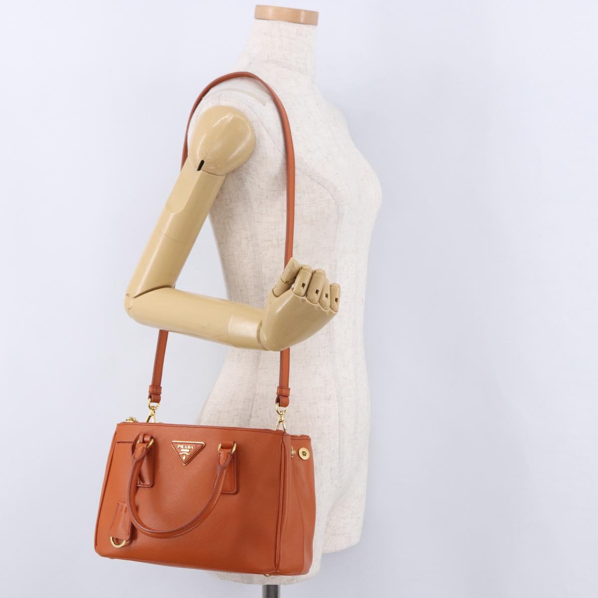 PRADA Hand Bag Safiano Leather 2way Orange Gold Auth BA15151