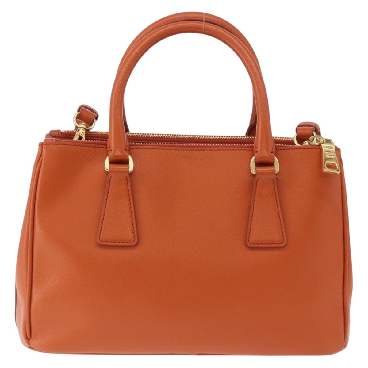 PRADA Hand Bag Safiano Leather 2way Orange Gold Auth BA15151