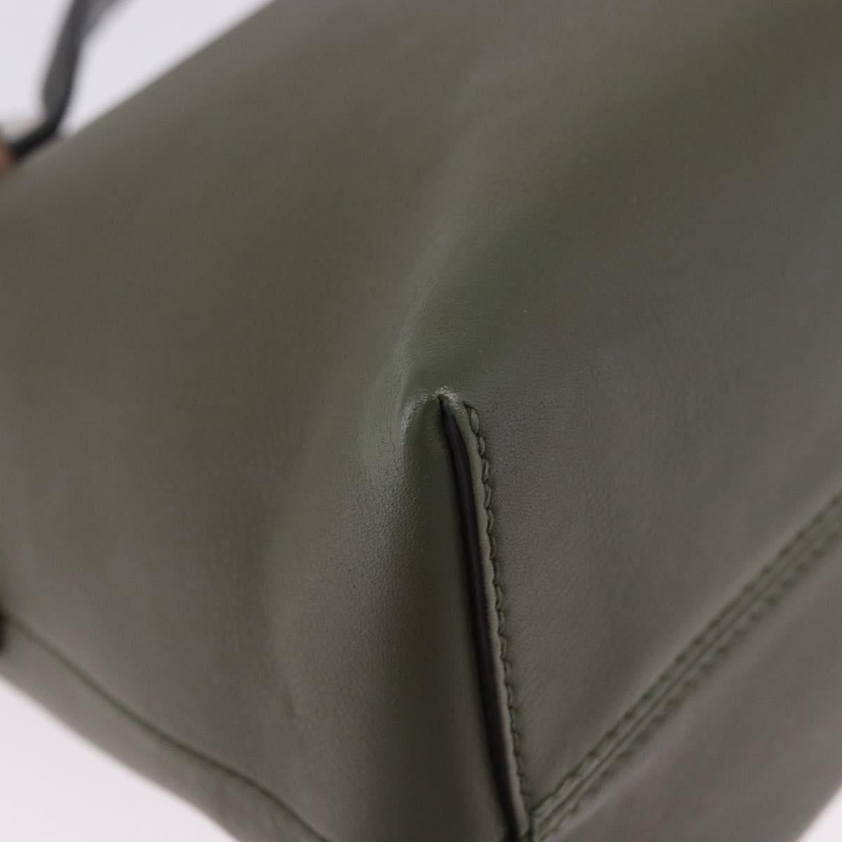 FENDI By The Way Hand Bag Leather 2way Khaki Silver Auth BA15154A