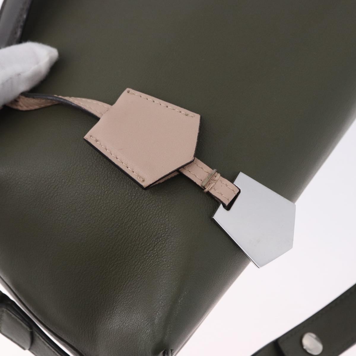 FENDI By The Way Hand Bag Leather 2way Khaki Silver Auth BA15154A