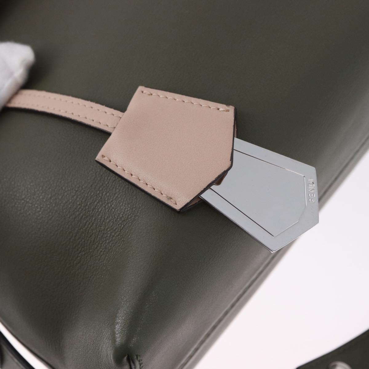 FENDI By The Way Hand Bag Leather 2way Khaki Silver Auth BA15154A